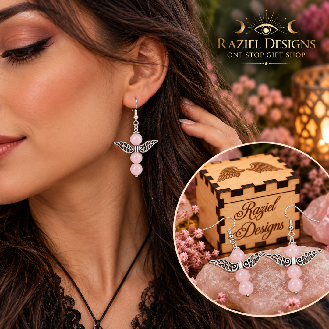 Rose Quartz Angel Wing Earrings