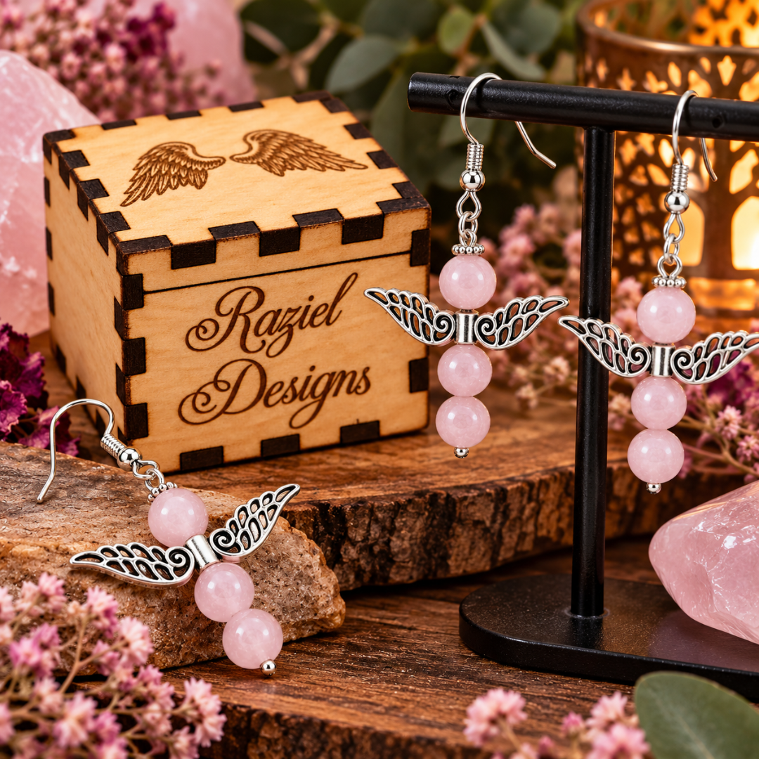 Rose Quartz Angel Wing Earrings