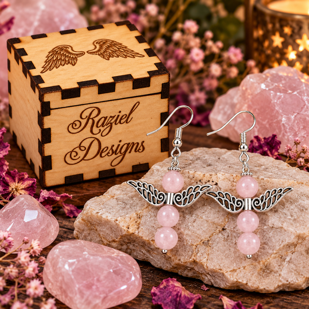 Rose Quartz Angel Wing Earrings