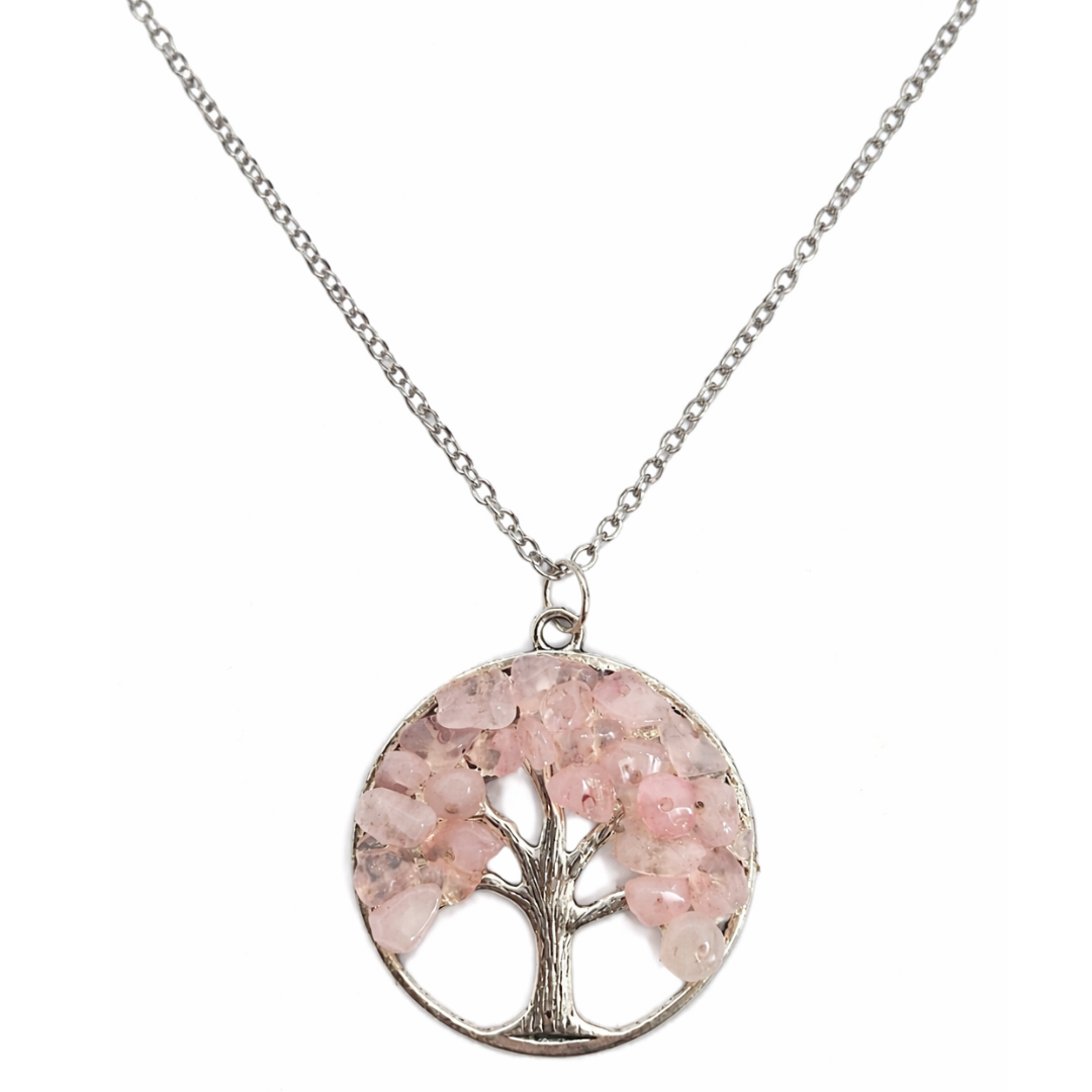 Rose Quartz Tree of Life Necklace