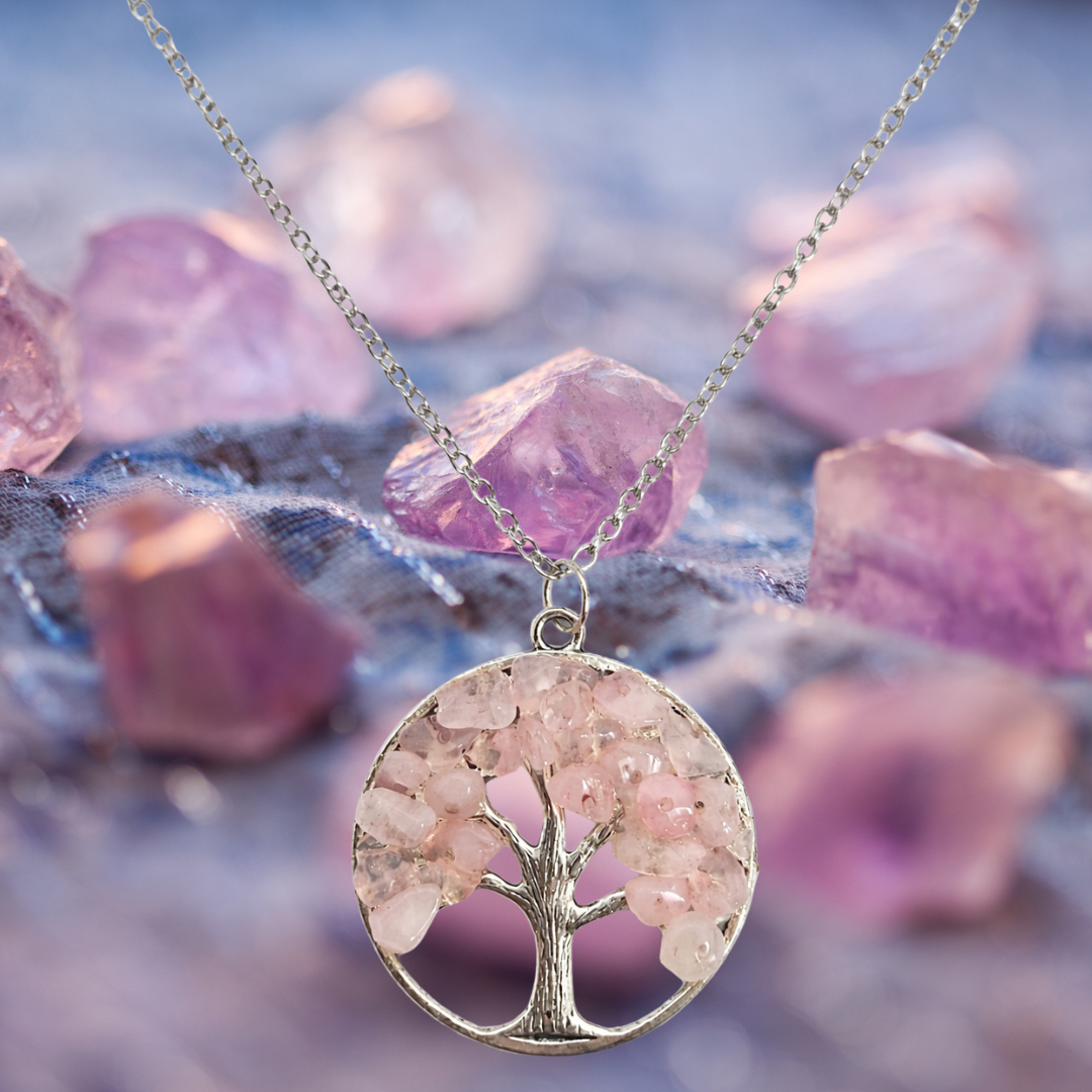 Rose Quartz Tree of Life Necklace