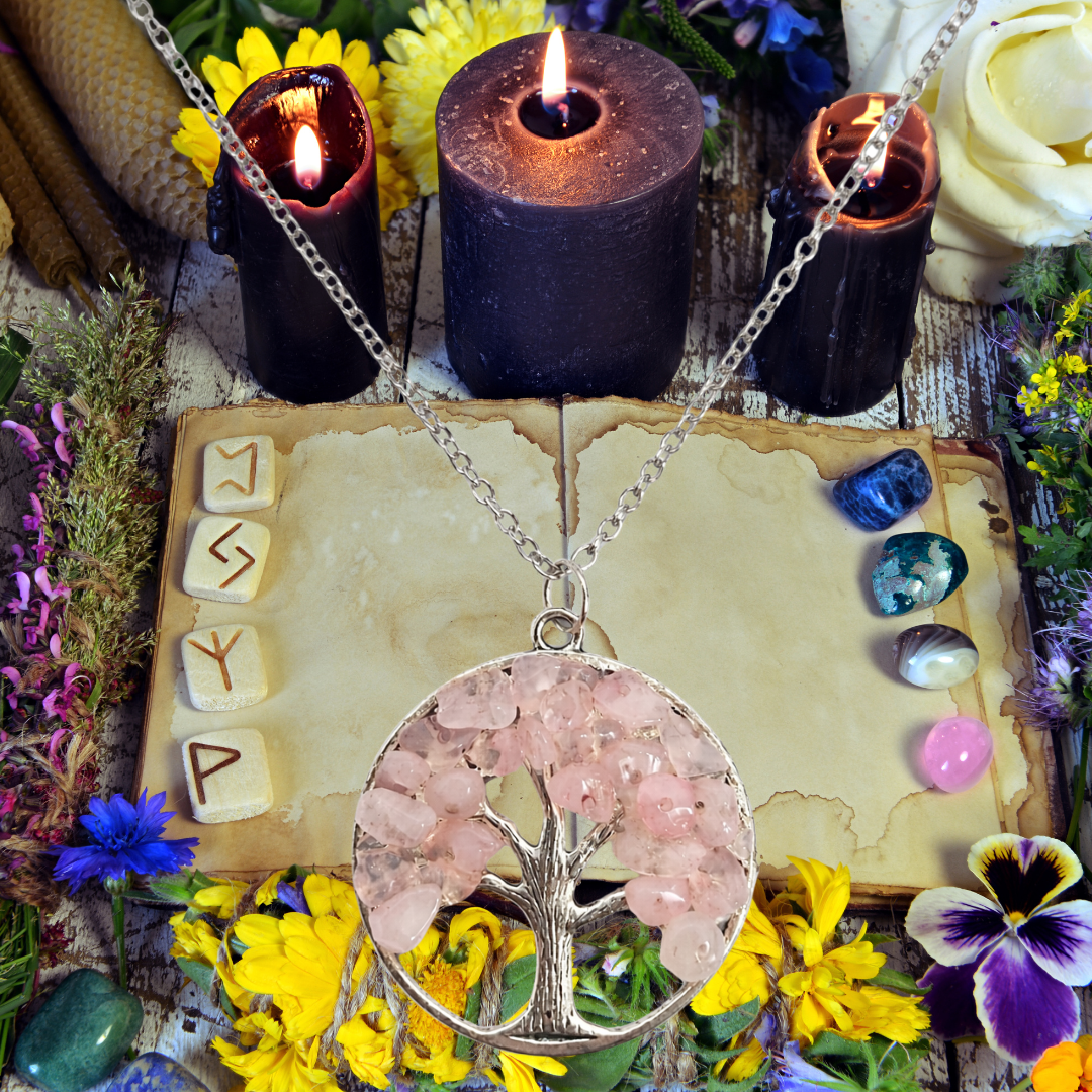 Rose Quartz Tree of Life Necklace