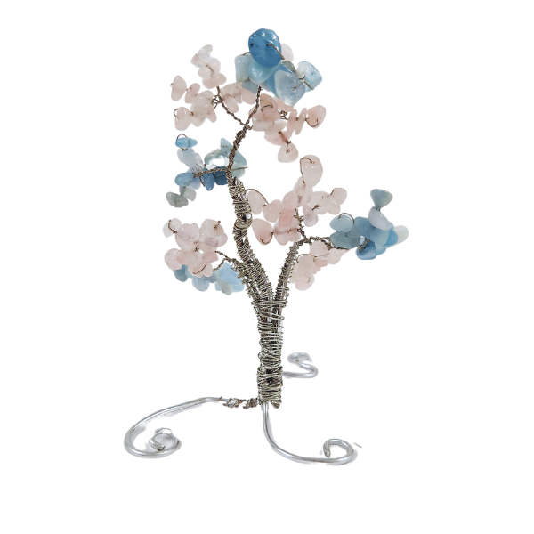 Rose Quartz and Aquamarine Gem Tree Nurturing Love and Emotional Wellness