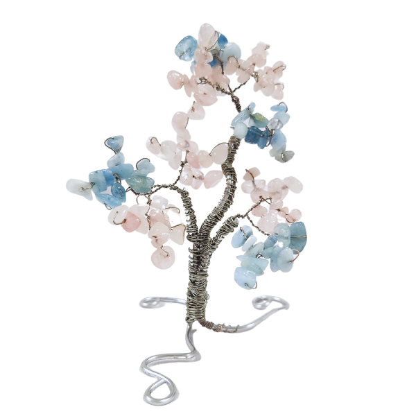 Rose Quartz and Aquamarine Gem Tree Nurturing Love and Emotional Wellness