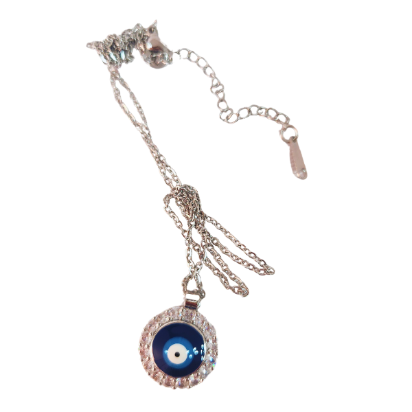 Round Sparkling and Enamel Evil Eye Pendant Necklace