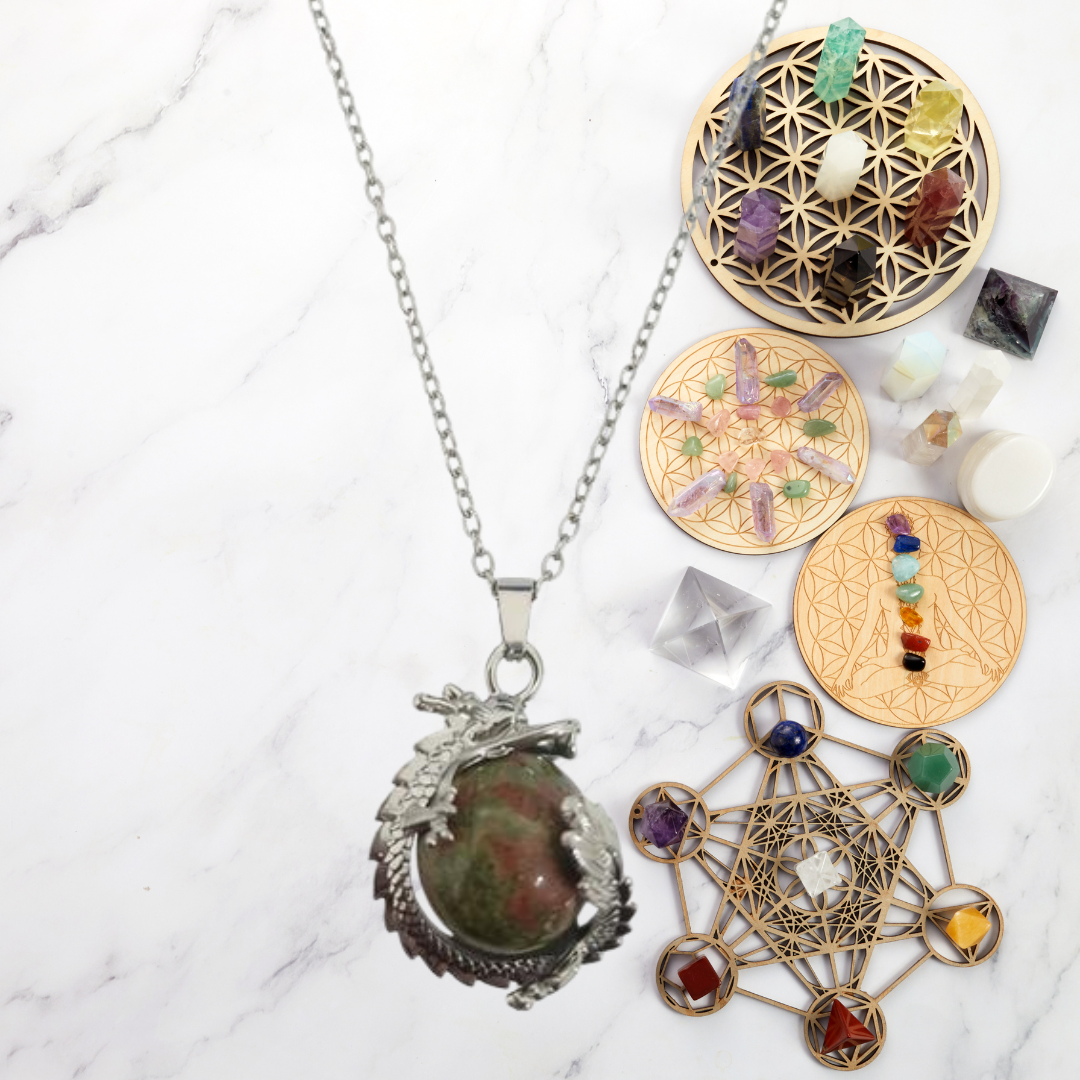 Sacred Balance Unakite Dragon Necklace