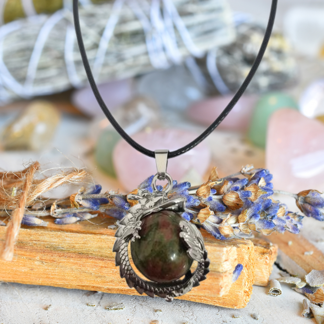Sacred Balance Unakite Dragon Necklace
