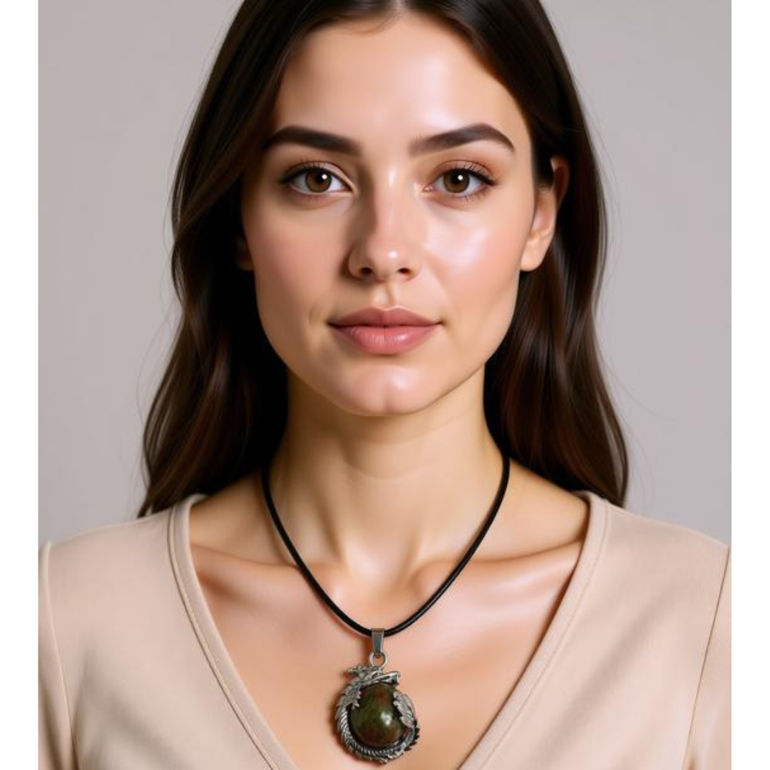Sacred Balance Unakite Dragon Necklace