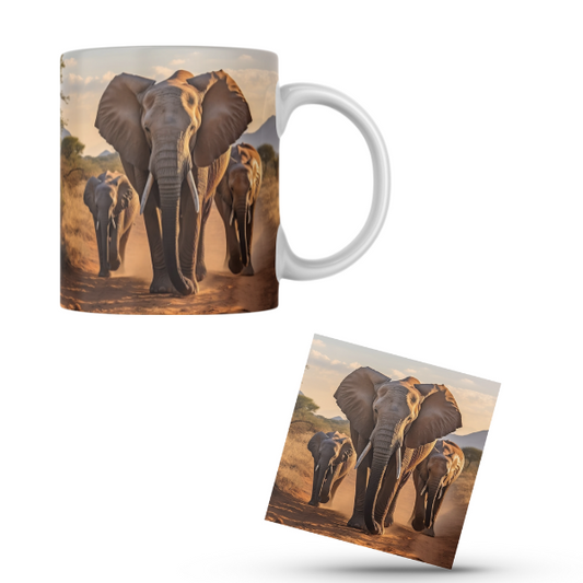 Safari Elephant Coffee Mug and Coaster Set