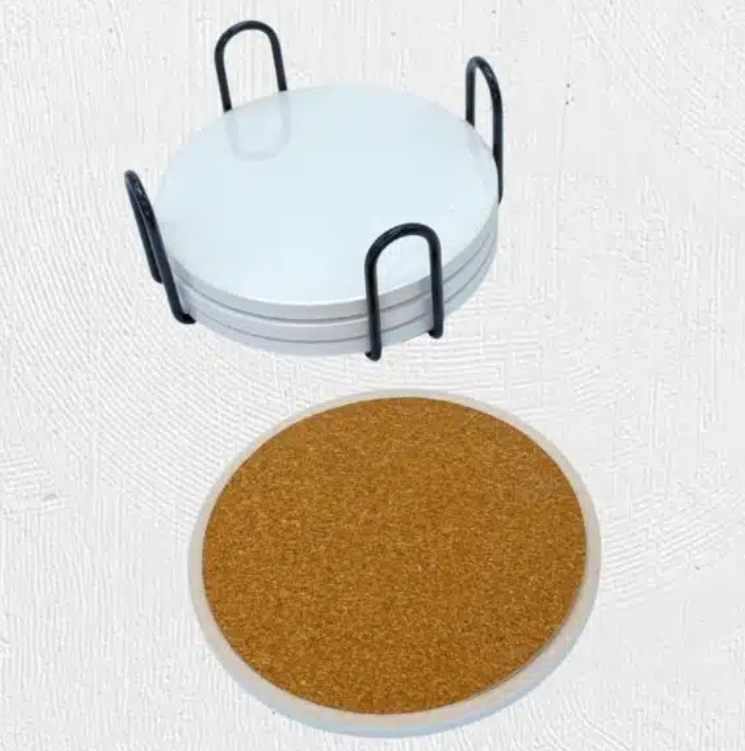 Tile Coaster Set (4-Piece) with Metal Holder