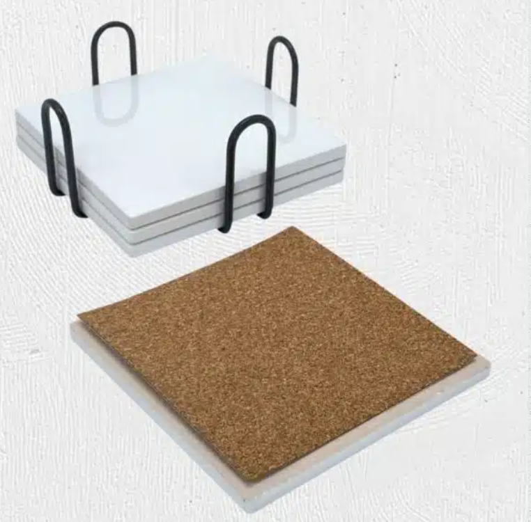 Tile Coaster Set (4-Piece) with Metal Holder