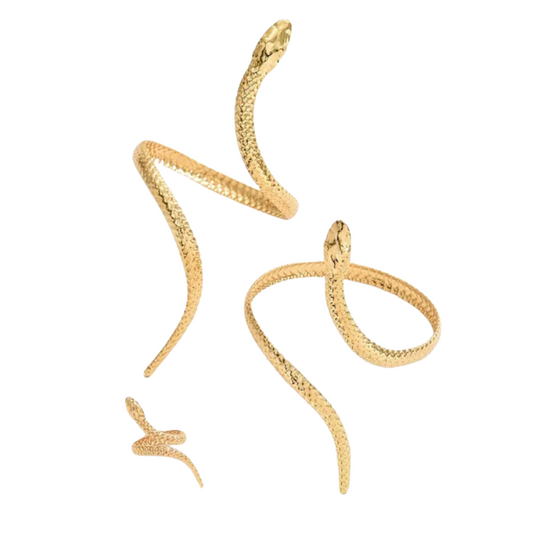 Serpent’s Embrace Gold-Plated Snake Bracelet, Ring & Armlet Set