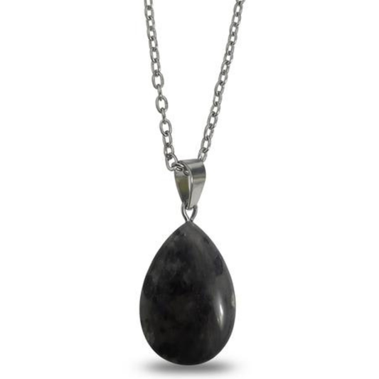 Shadow Veil Larvikite Teardrop Necklace