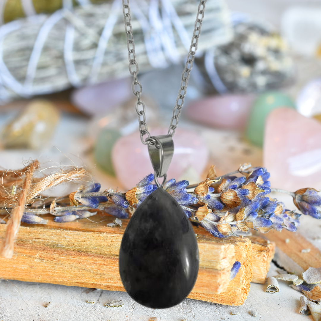 Shadow Veil Larvikite Teardrop Necklace