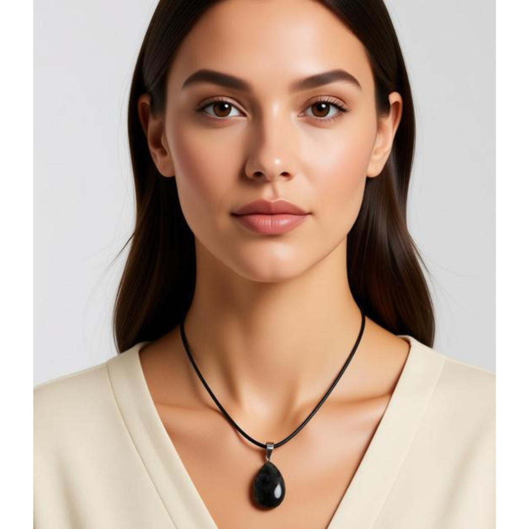 Shadow Veil Larvikite Teardrop Necklace
