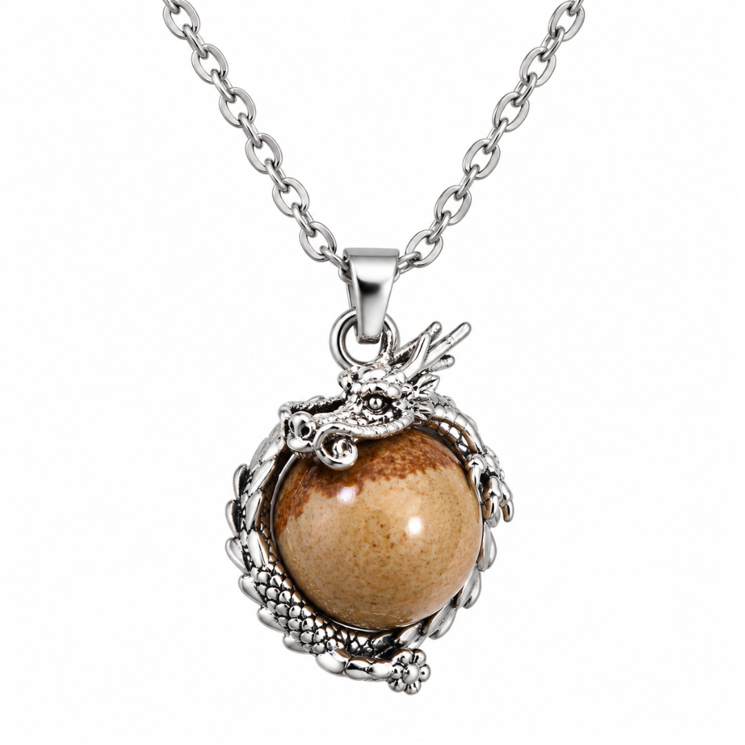 Jasper Dragon Pendant Necklace