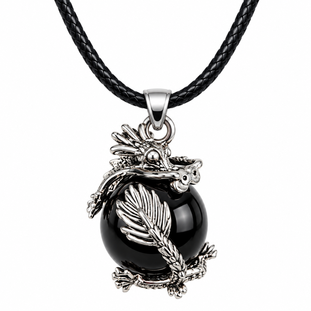 Black Obsidian Dragon Pendant Necklace