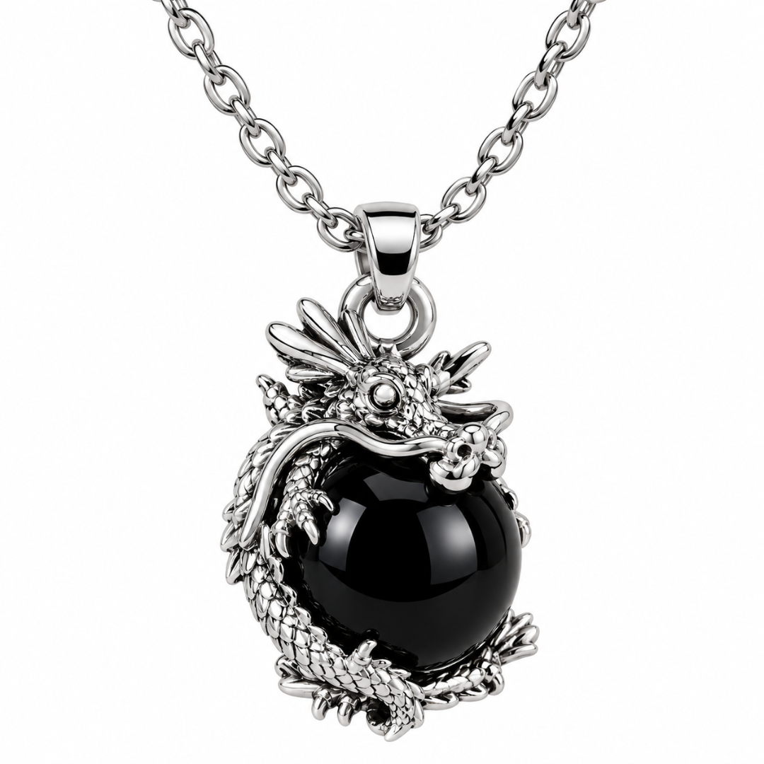 Black Obsidian Dragon Pendant Necklace