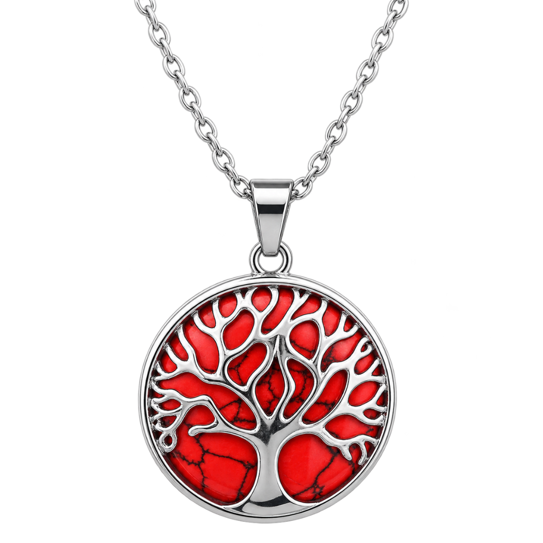 Red Howlite Tree of Life Pendant Necklace
