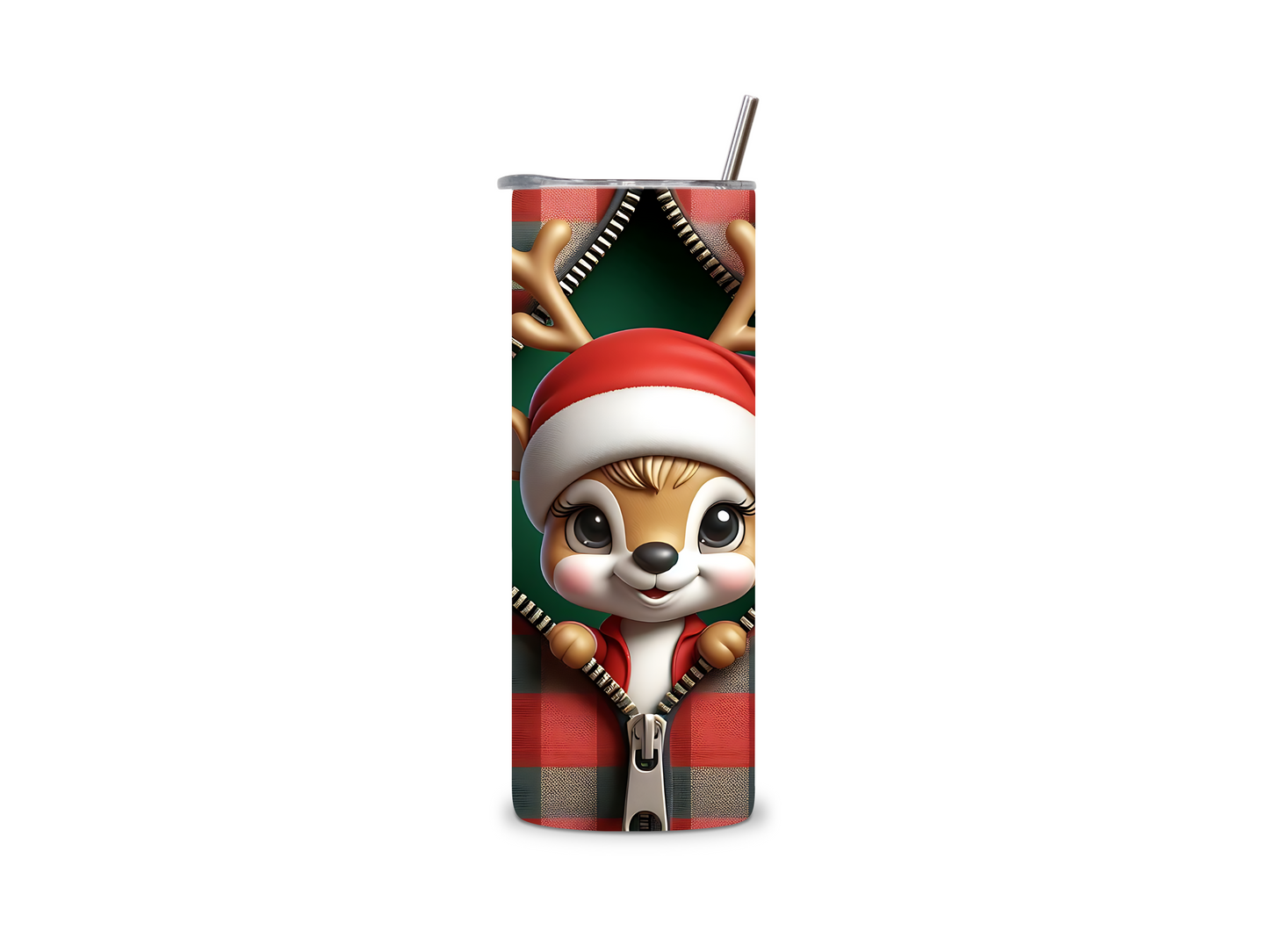 Reindeer 3D Zipper 20 oz Tumbler