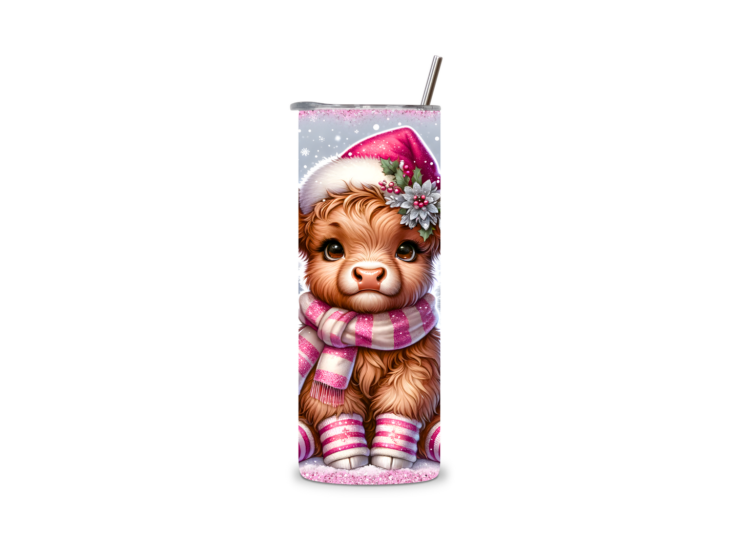 Pink Highland Christmas Cow 20 oz Tumbler