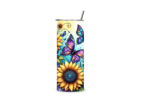 Butterflies and Sunflowers Skinny Tumbler