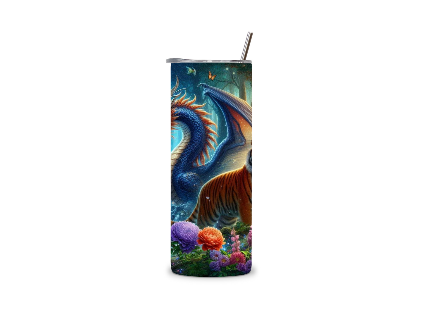 Blue Dragon and Tiger Skinny Tumbler