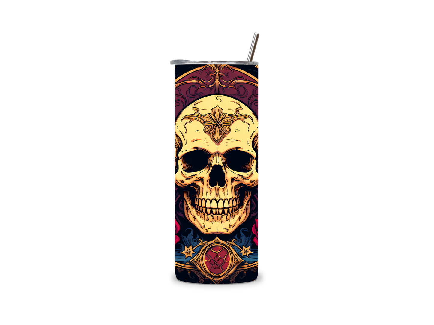 Gothic Elegance Skull and Roses Skinny Tumbler