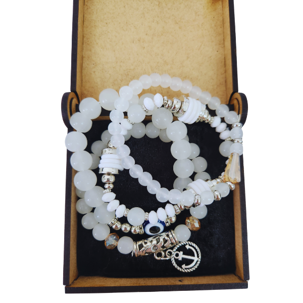 Mystic Anchor Snow Quartz Stack Bracelet Set