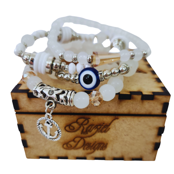 Mystic Anchor Snow Quartz Stack Bracelet Set