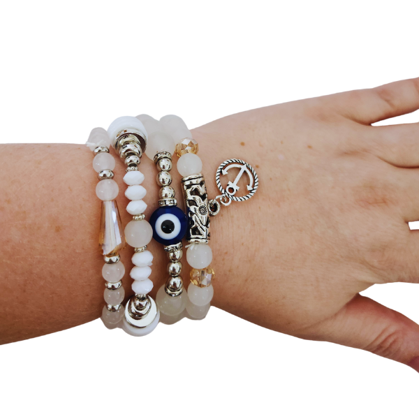 Mystic Anchor Snow Quartz Stack Bracelet Set