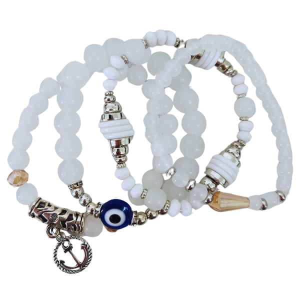 Mystic Anchor Snow Quartz Stack Bracelet Set