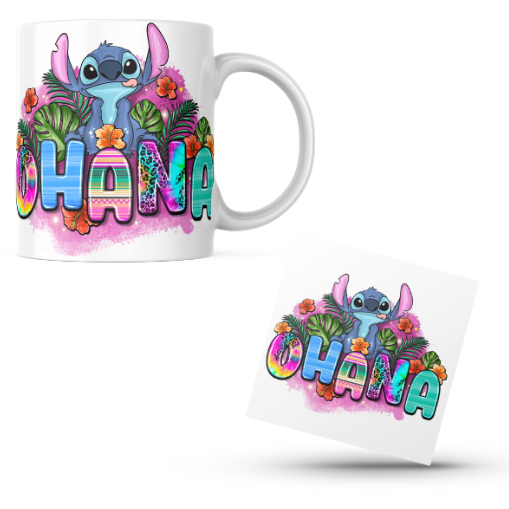 Stitch Ohana Themed Printed Coffee Cup and Coaster Set