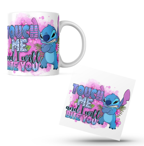 Stitch Touch Me and I Will Bite You Printed Coffee Cup and Coaster Set