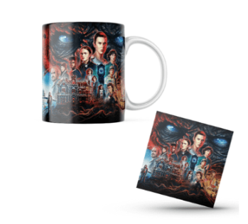 Stranger Things Themed Printed Coffee Cup and Coaster Set