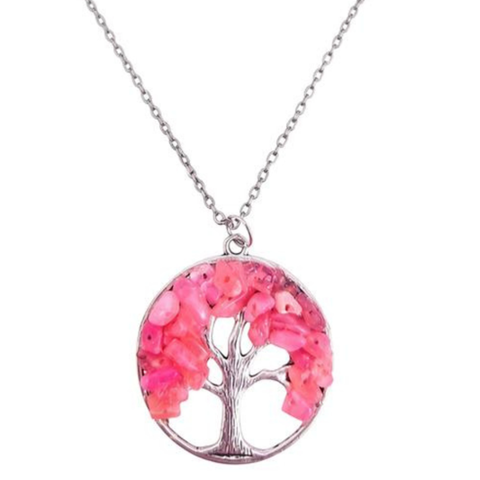 Strawberry Quartz Tree of Life Necklace