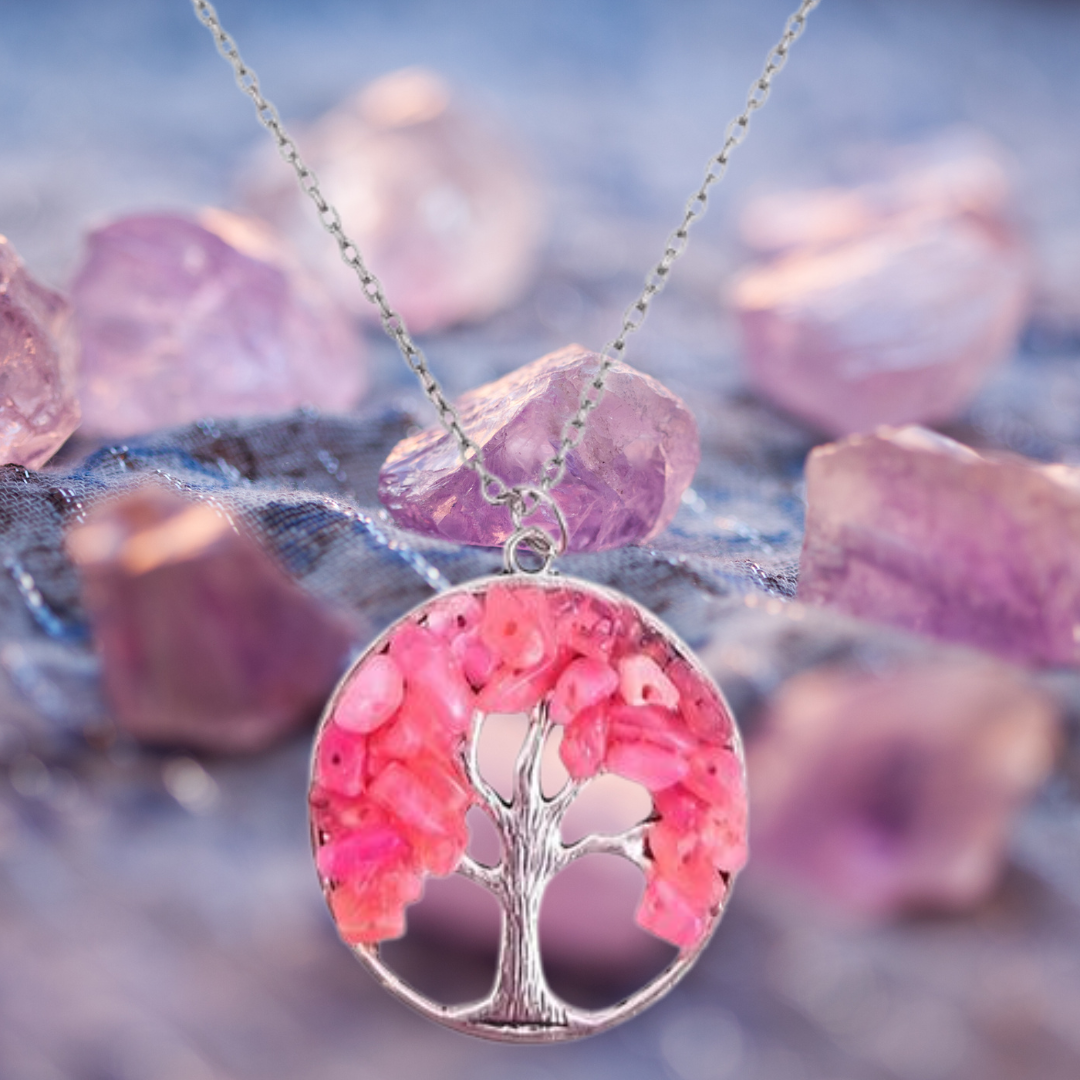 Strawberry Quartz Tree of Life Necklace