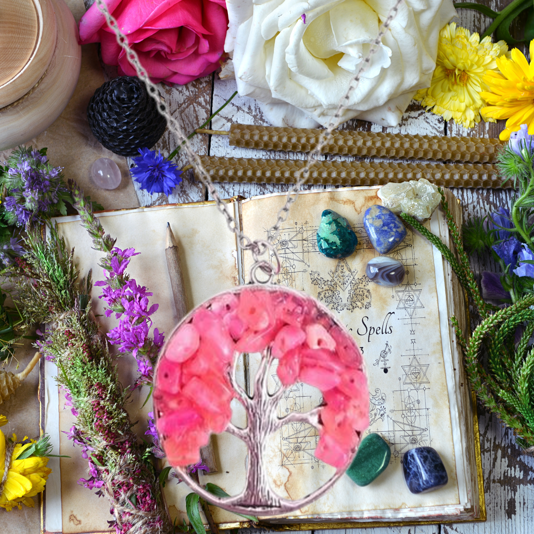 Strawberry Quartz Tree of Life Necklace