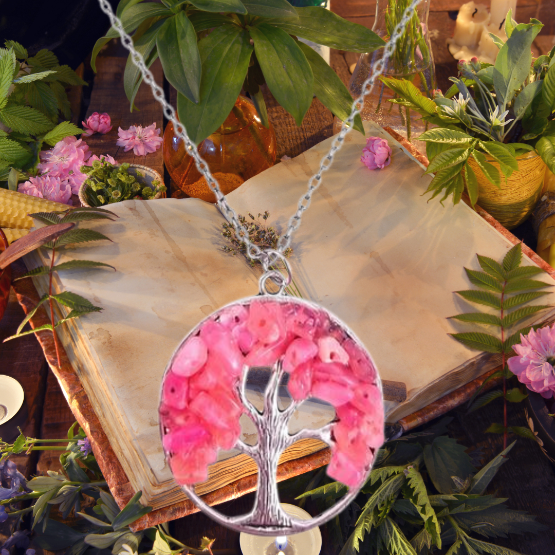 Strawberry Quartz Tree of Life Necklace