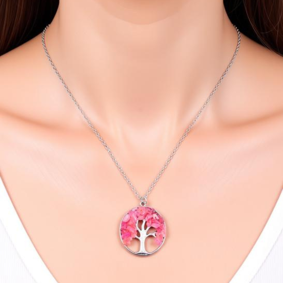 Strawberry Quartz Tree of Life Necklace