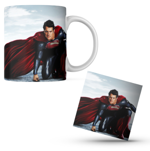 Superman Themed Printed Coffee Cup and Coaster Set