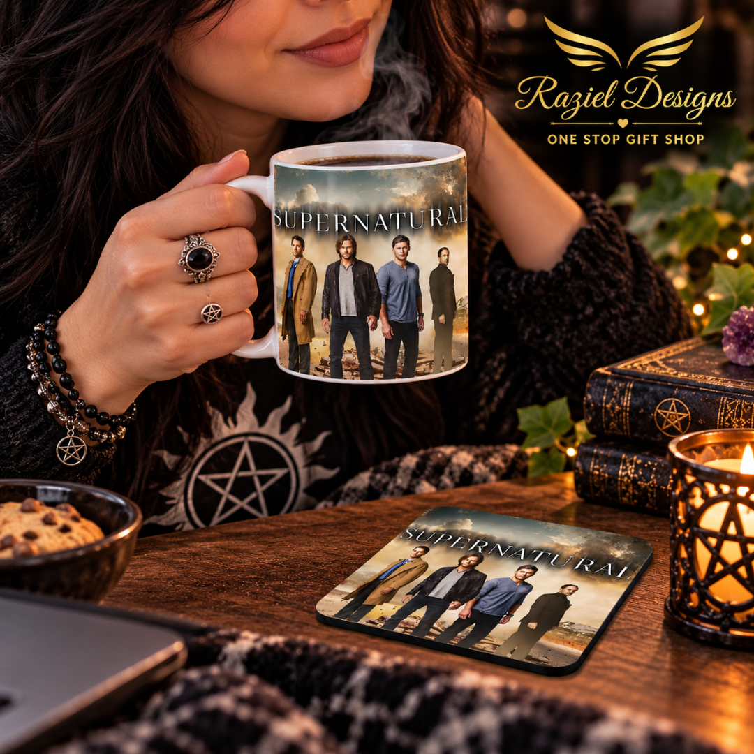 Supernatural Themed Coffee Cup and Coaster Set