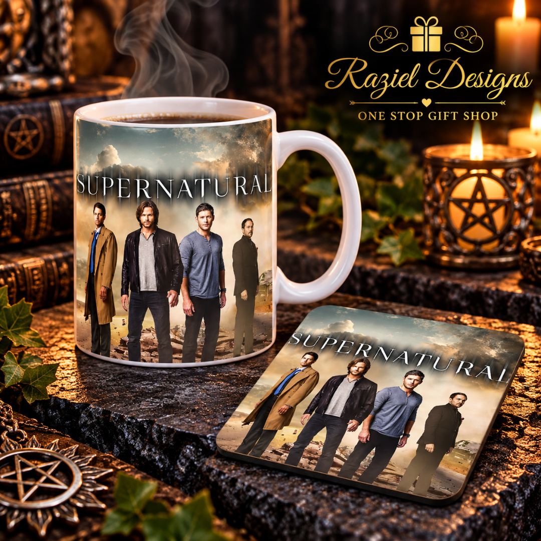 Supernatural Themed Coffee Cup and Coaster Set