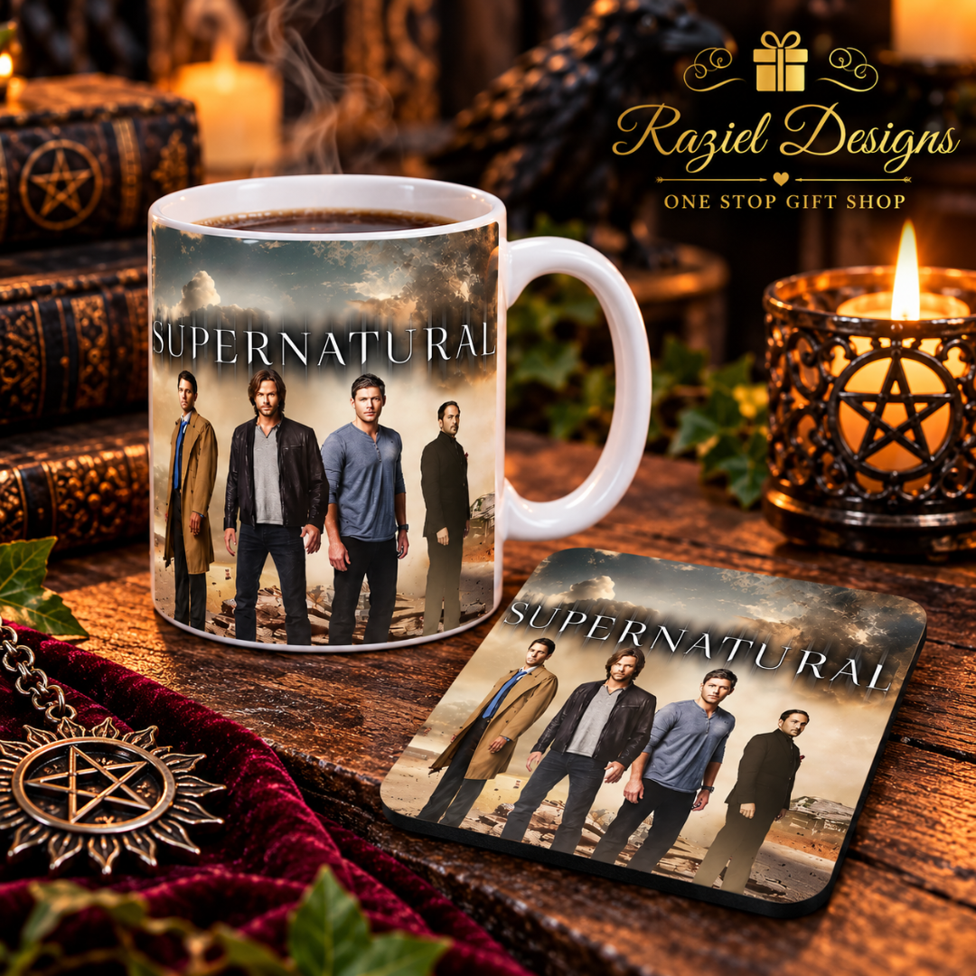 Supernatural Themed Coffee Cup and Coaster Set