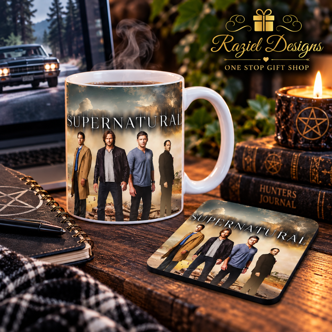 Supernatural Themed Coffee Cup and Coaster Set