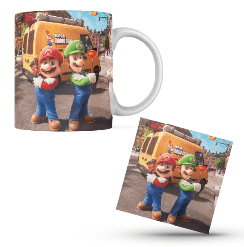 The Super Mario Bros Mario and Luigi Themed Printed Coffee Cup and Coaster Set