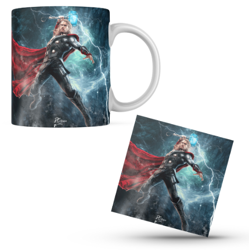 Thor Themed Printed Coffee Cup and Coaster Set