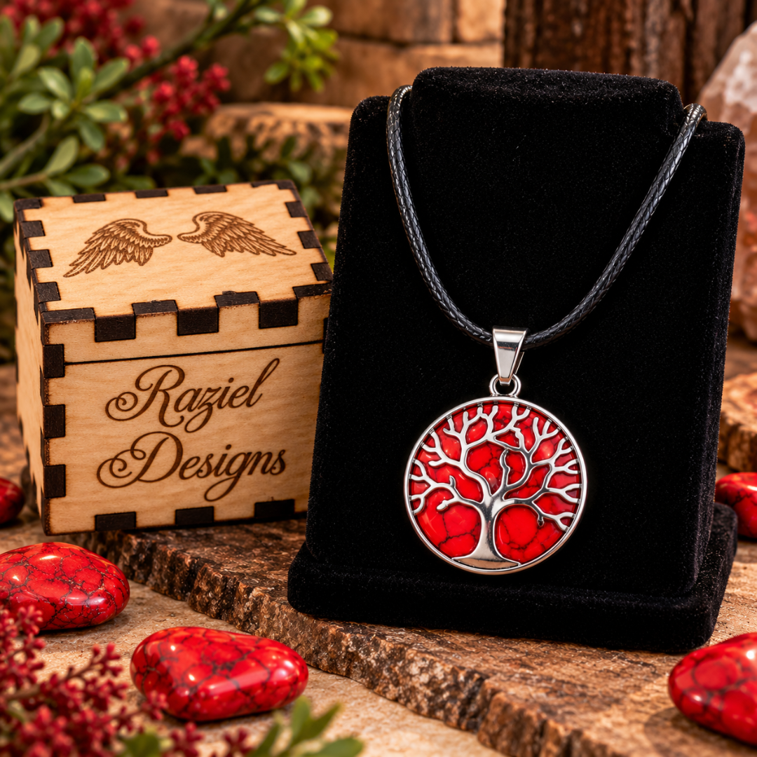 Red Howlite Tree of Life Pendant Necklace