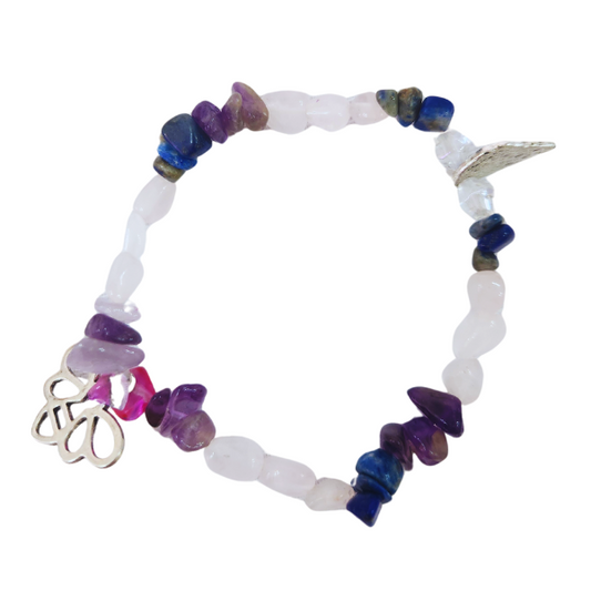 Trinity Harmony: Rose Quartz, Amethyst, and Lapis Lazuli Bracelet