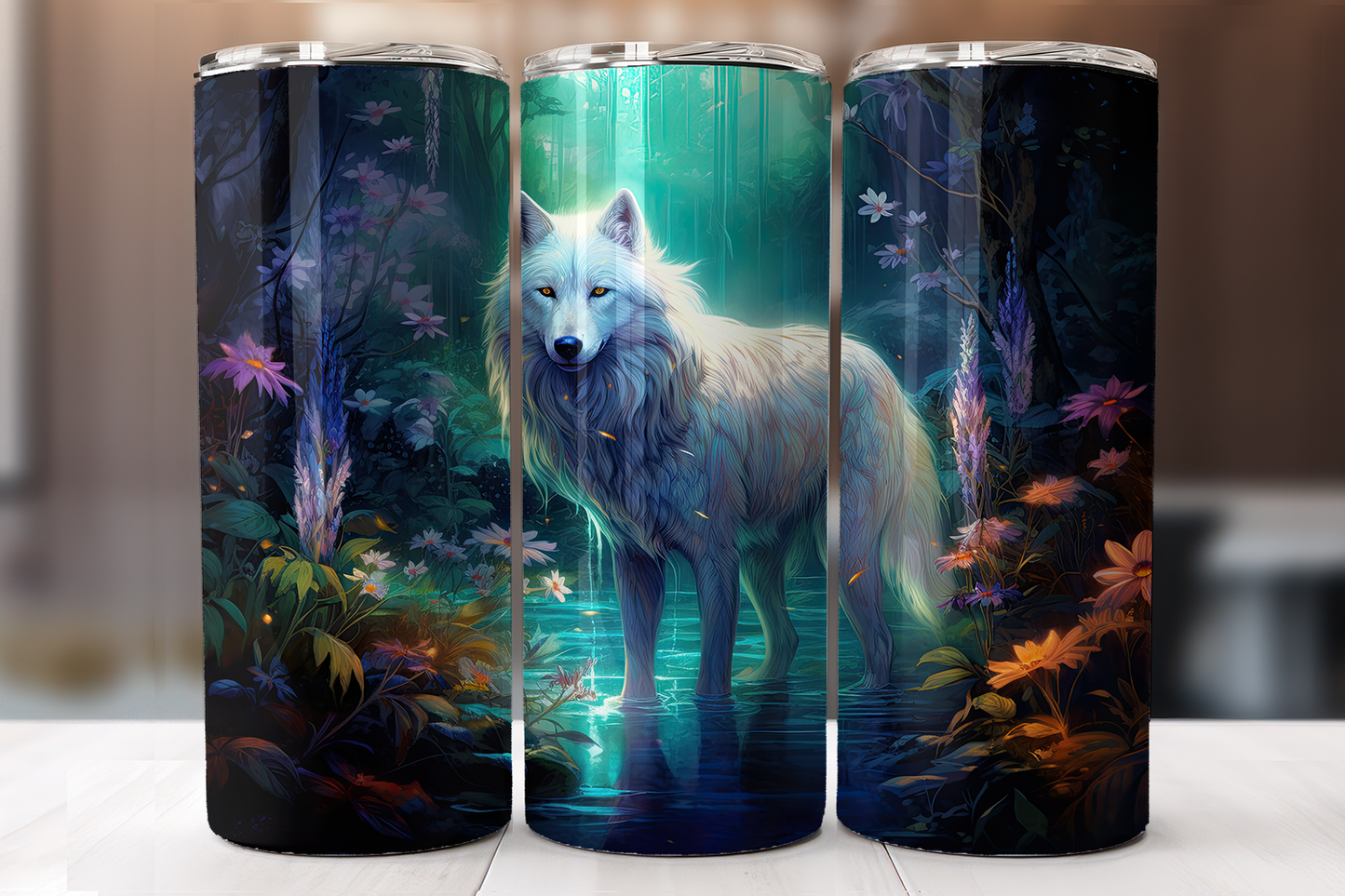 Enchanted Forest White Wolf 20 Oz Tumbler